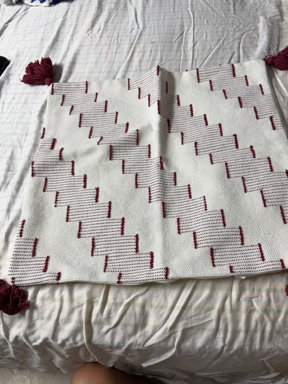 Blue Page pillow covers with Burgundy Tassel Detail embroidered boho (2)